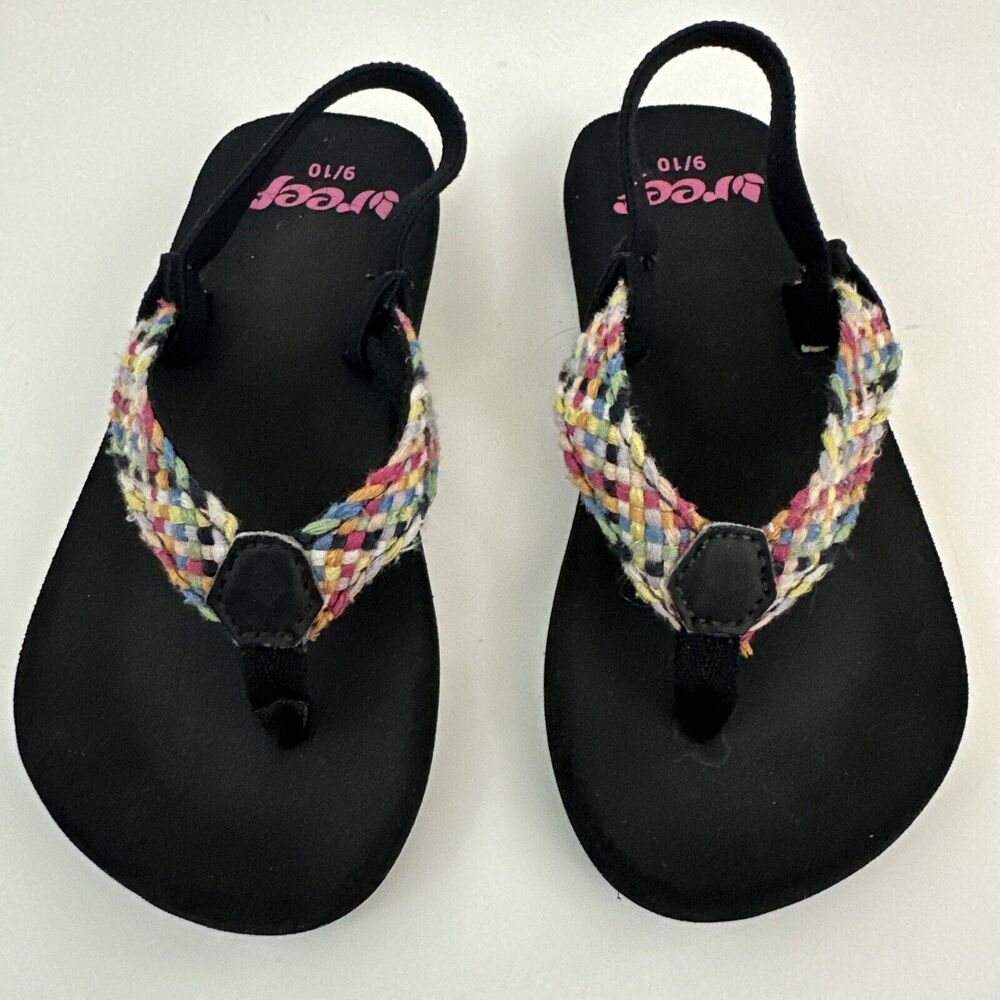 Reef Little Mallory Sz 9 10 Girls Kids Flip Flops Sandals Heel Strap Braided